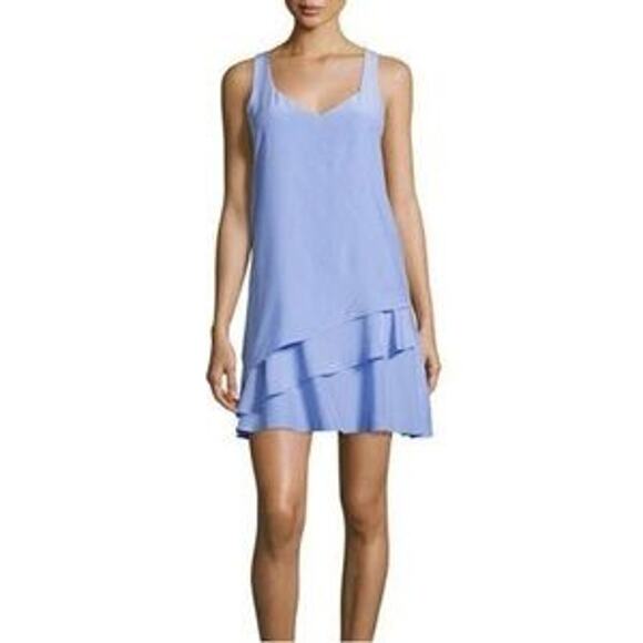 Parker Periwinkle Blue 100% Silk Sleeveless Racerback Tiered Mini Dress - Picture 1 of 12